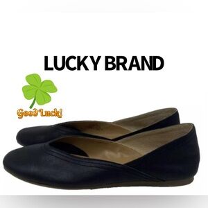 🍀LUCKY BRAND WOMEN'S ALBA BLACK LEATHER SLIP ON FLATS SIZE 8.5 M